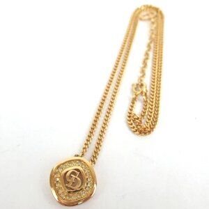 Authentic Christian Dior CD logo rhinestone Necklace metal[Used]